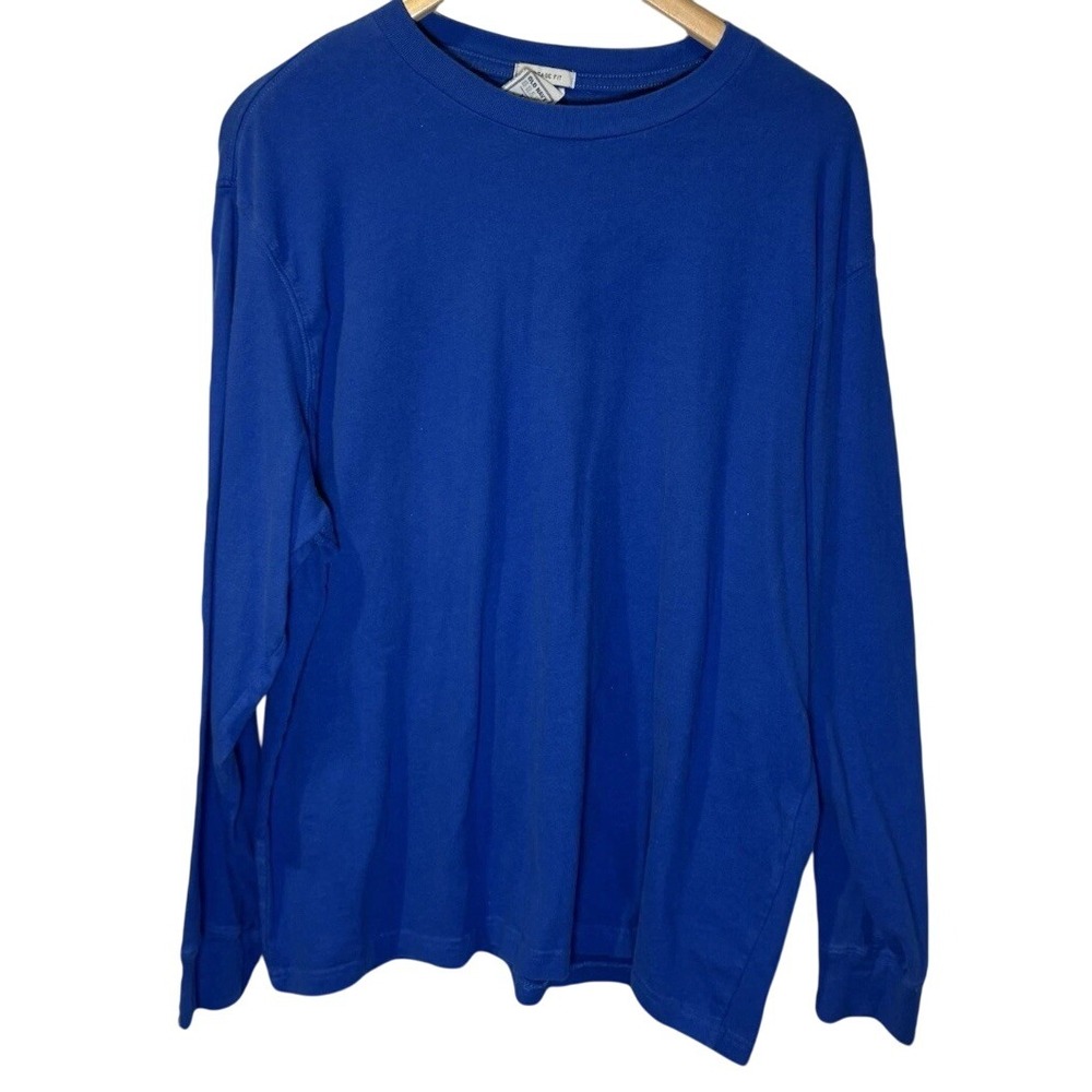 Old Navy Blank Plain Crew Neck‎ Long Sleeve Y2K Blue Vintage Fit Cotton Sz 2XL